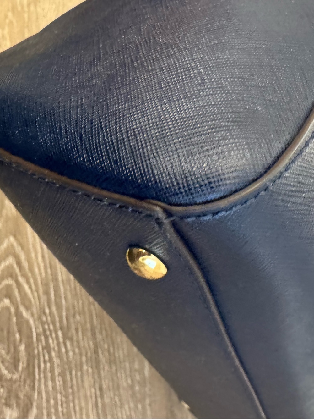 Michael Kors Navy Saffiano Dome Satchel with Gold Hardware. - Picture 12 of 12